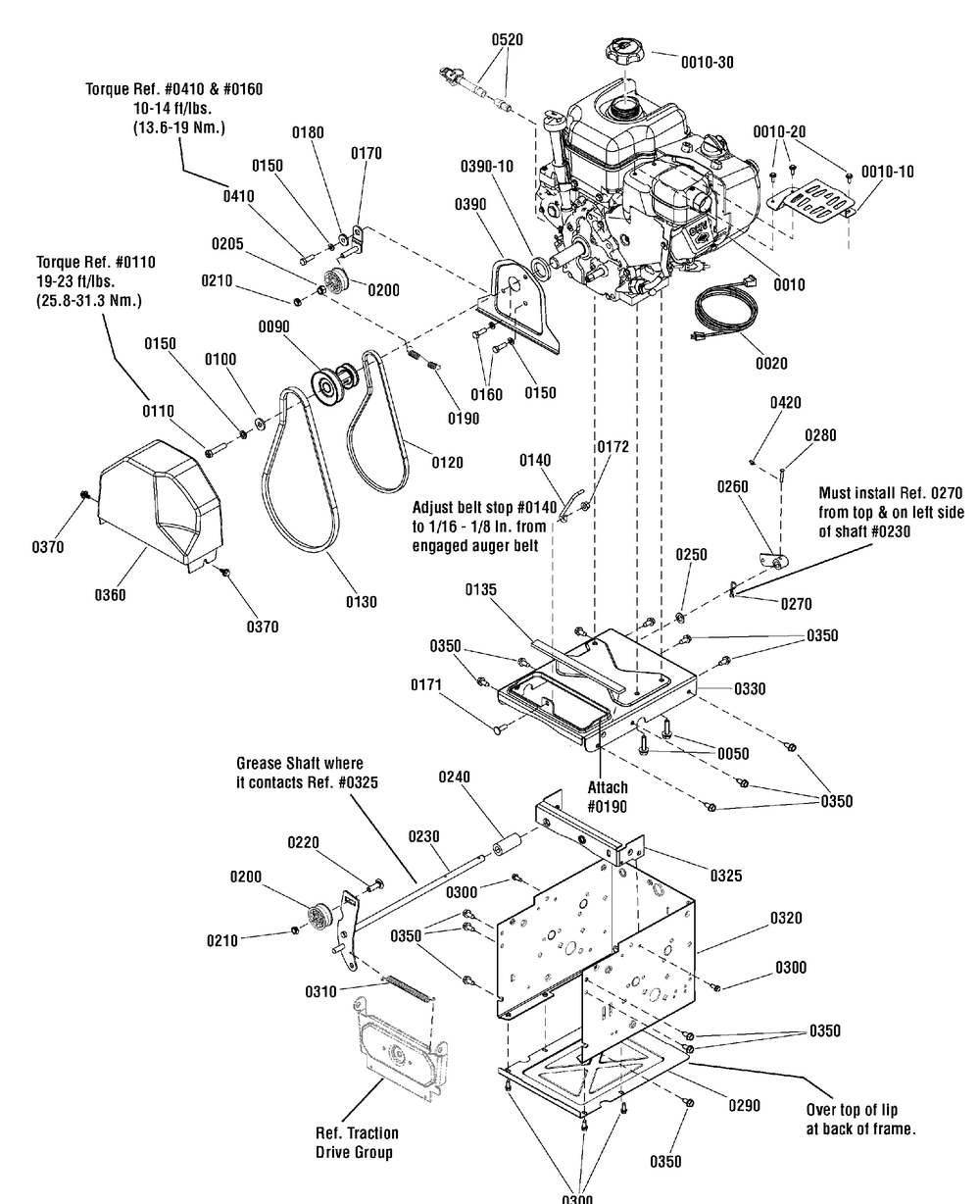 Engine Group Diagram and Parts List for 1695871 2010 Briggs and Stratton Snow Blower